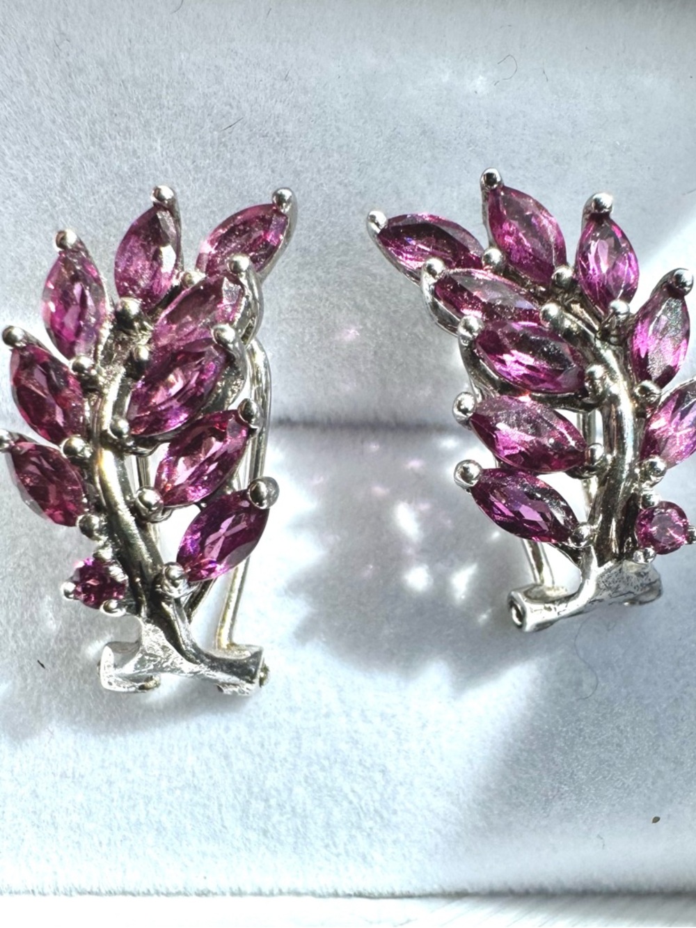 Sterling garnet Omega Back Earrings
